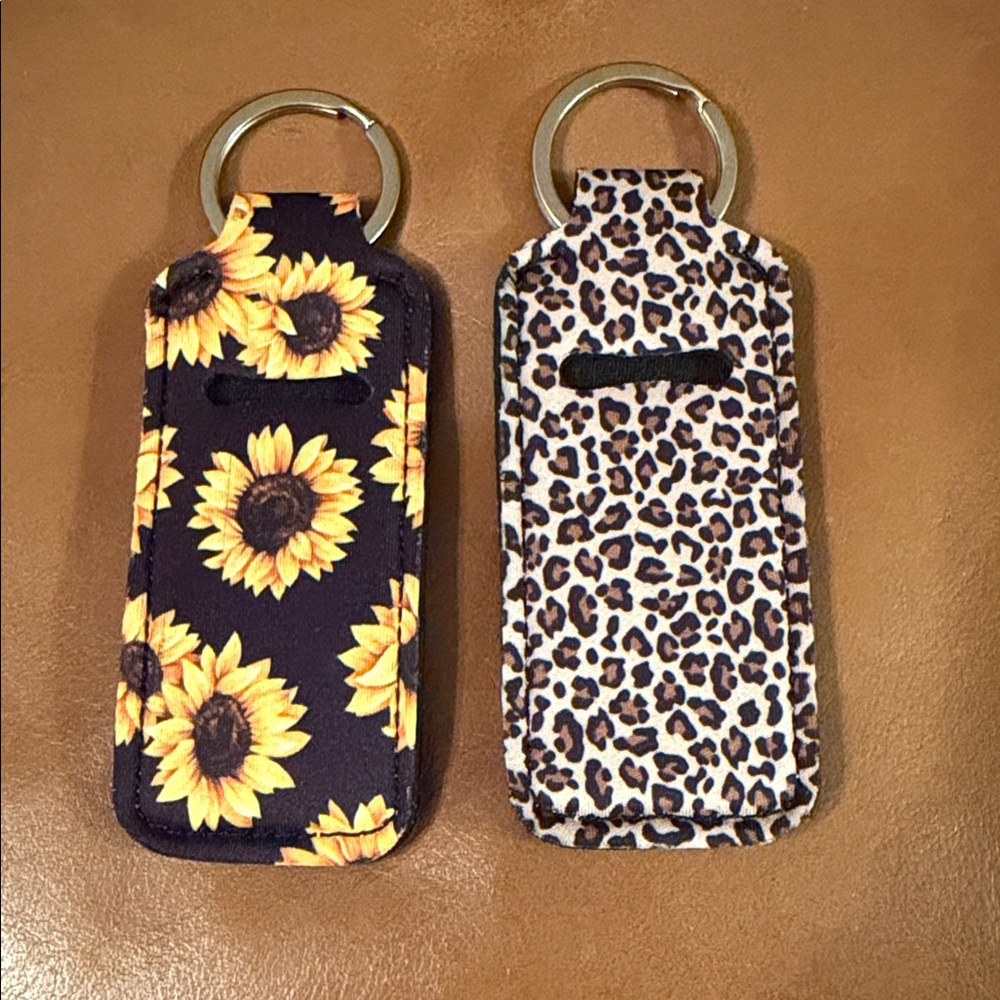 Sunflower and Leopard Print Keychain and Chapstick Holder